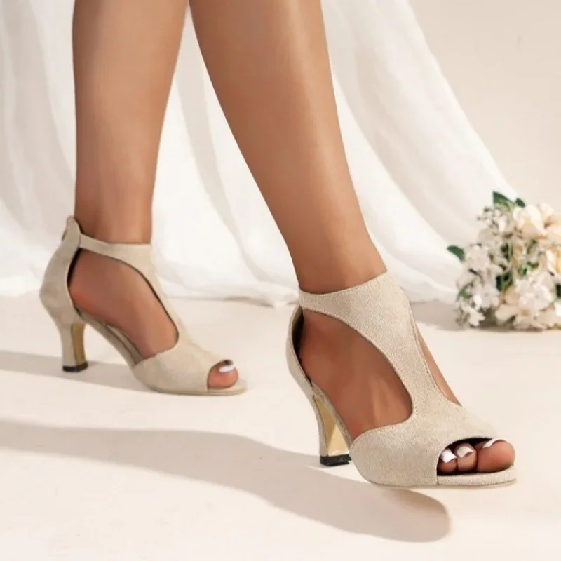 2025 Heeled Shoes for Women Summer Women's Sandals Peep Toe High Heel Shoes Female Pumps Women's Back Zip Stiletto Ladies Shoes 3