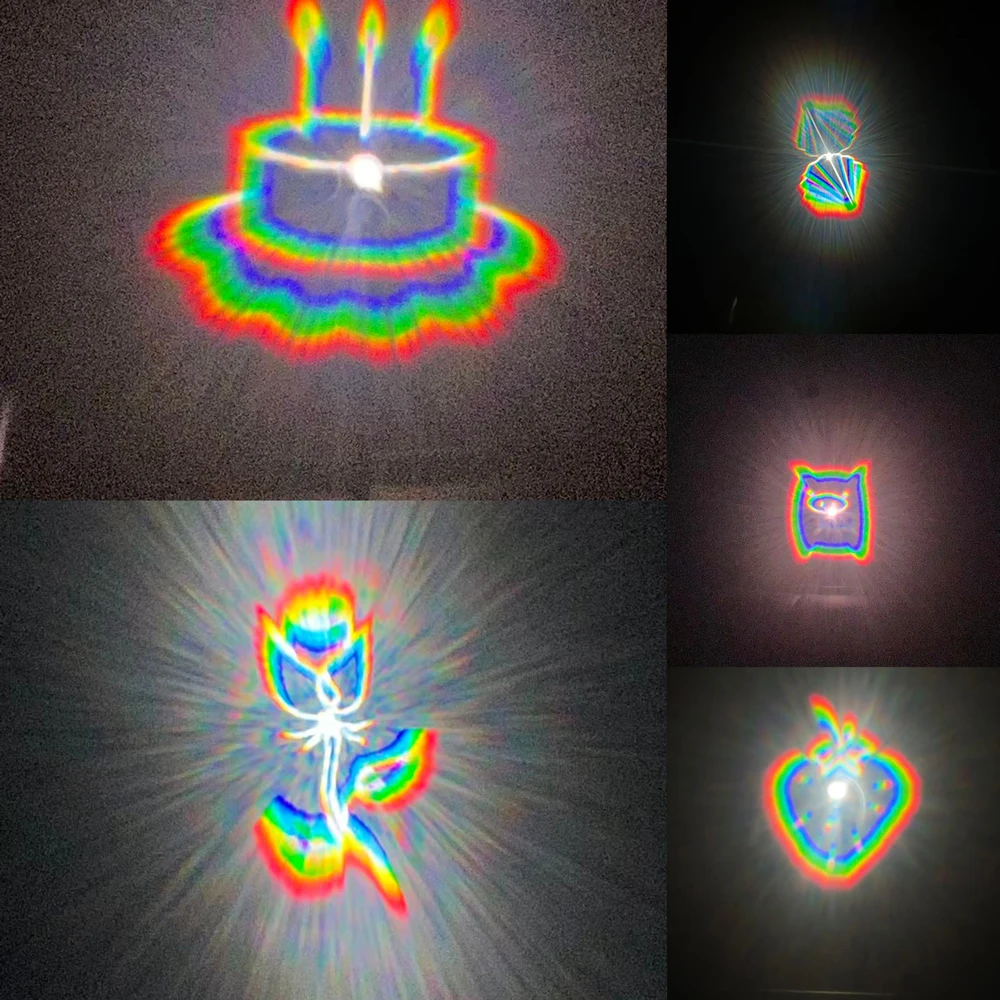 회절 필름 크기 45mm*46mm 쉘/장미/생일 케이크/돼지/딸기 홀로그램 회절 필름 이상의 종류 DIY 광학 그라팅 필름