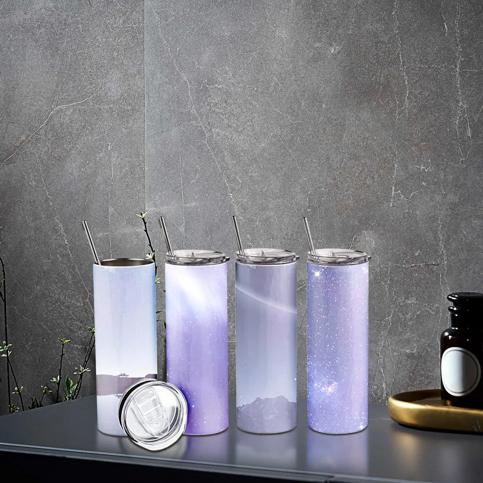 

with Lid Vacuum Straw Reusable Straight Sublimation Insulated Water Bottle for
