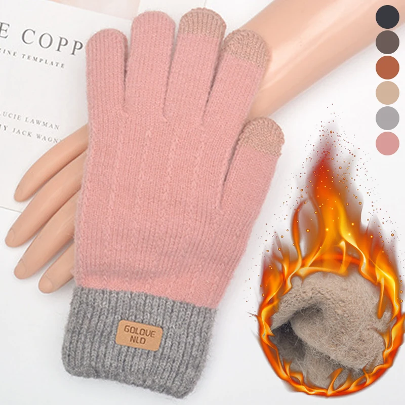 

New Alpaca Wool Knitted Mittens for Women Men Winter Thicken Warm Touched Screen Gloves Fashion Unisex Couple Mittens 6 Colors