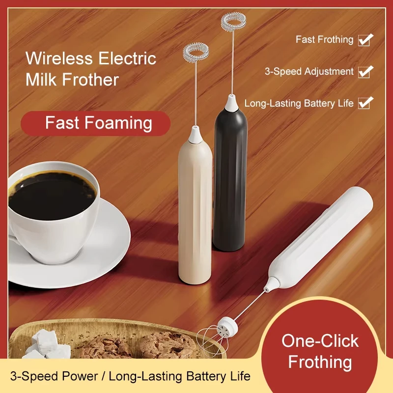 Electric coffee mixer, milk frother, egg beater, 3-speed rechargeable handheld cream mixer, kitchen mixer 3