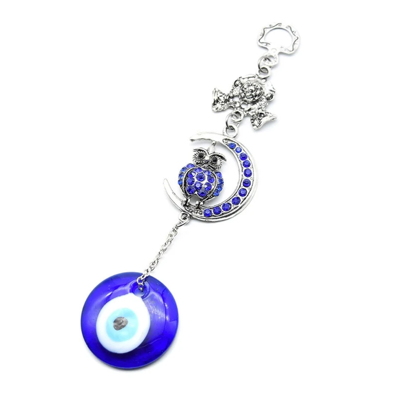 Turkish Blue Evil Eye Amulets Moon Owl Wall Protection Hanging Lucky Pendant Wind Chimes Garden Home Decorations Ornament Gift 5
