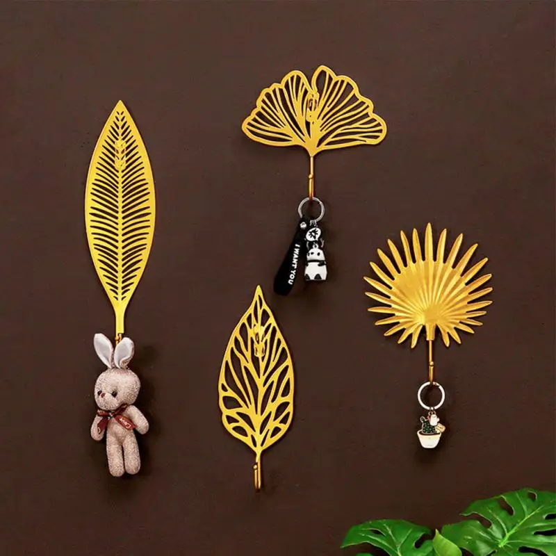 Creative Metal Leaf Wall Hooks Art Wall Decoration Hook Rack Door Cloths Bag Hook Storage Porch Key Hanger Home Accessories