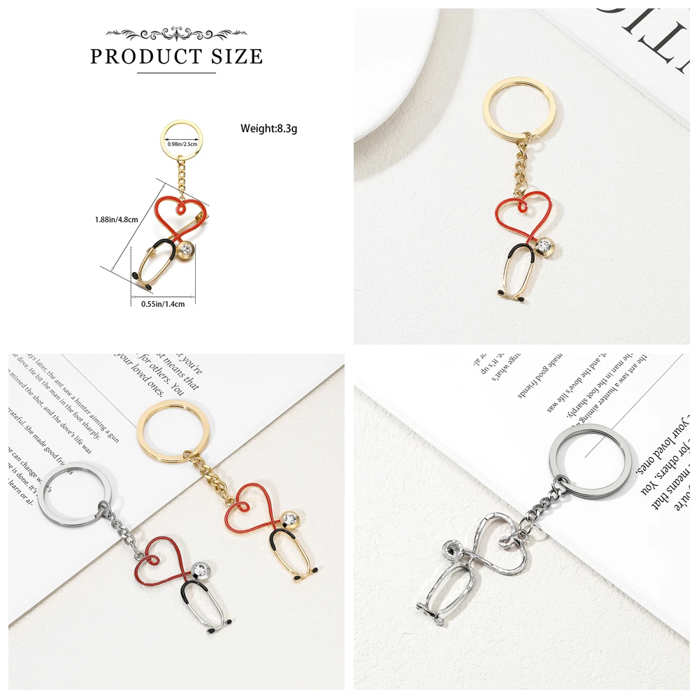Hanreshe Medizinisches Charm-Schlüsselanhänger-Set, Stethoskop, Herz, Lungen-Anhänger, Schlüsselanhänger für Arzt, Krankenschwester, Rucksack, Tasche, Schlüssel, Chian-Schmuck – Detail 2