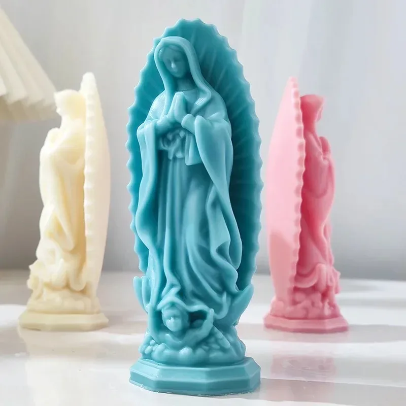 Prayer Madonna Portrait Silicone Candle Molds 3D Virgin Mary Statue Resin Plaster Cement Casting DIY Handmade Soap Crafts Mold