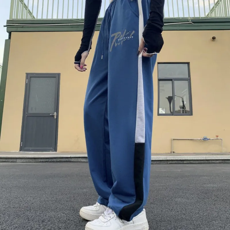 

Women's Bottoms Black Drawstring Sweatpants Casual High Waist Straight Mopping Pants Fashion Baggy Wide Leg Trouser Ladies Autum