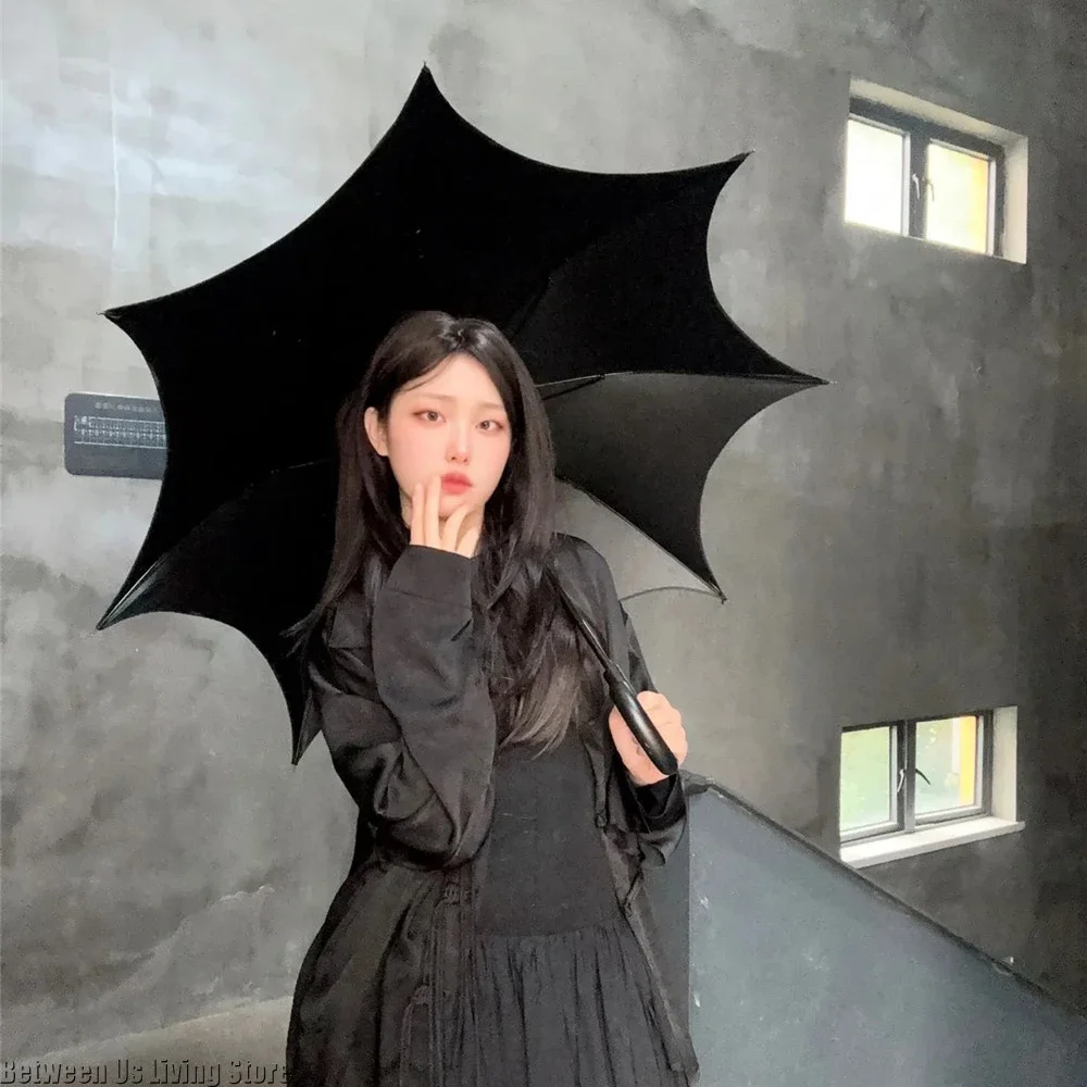 Gothic Style Cool Black Long-handled Umbrella for Paraguas Man Woman Sun and Rain Uv Umbrella