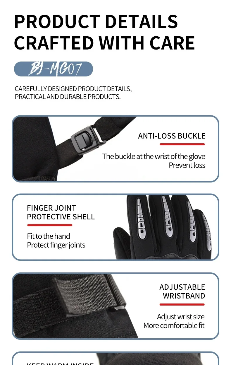 Winter Motorrad Off-road Reiten Voll Finger Handschuhe Männer Dicke Anti Slip Touchscreen Warme Winddicht Handschuh Outdoor Sport Reiten – Detail 5