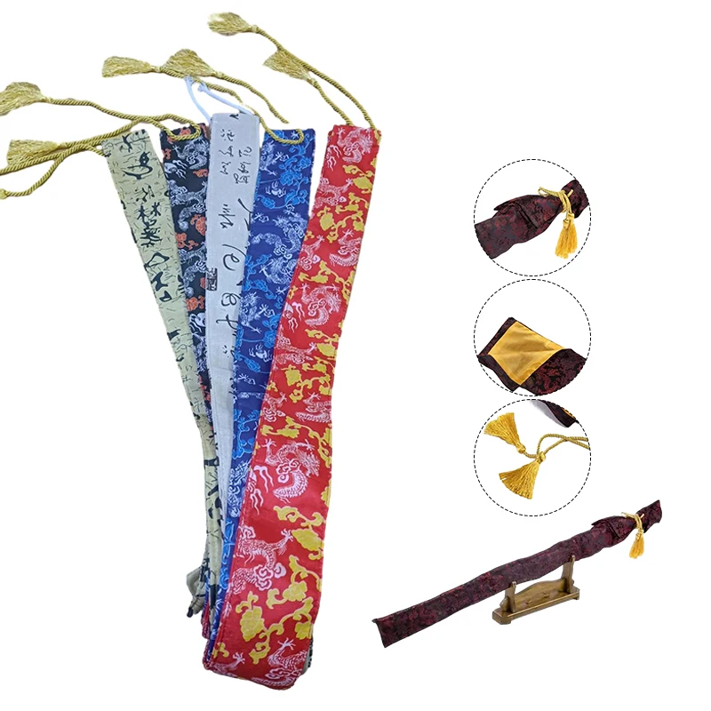 Chinese Style Silks Tote Bags Katana Kendo Bamboo Sword Storage Bag Japanese Katana Protective Pouch Kung Fu Painting Organizer 2
