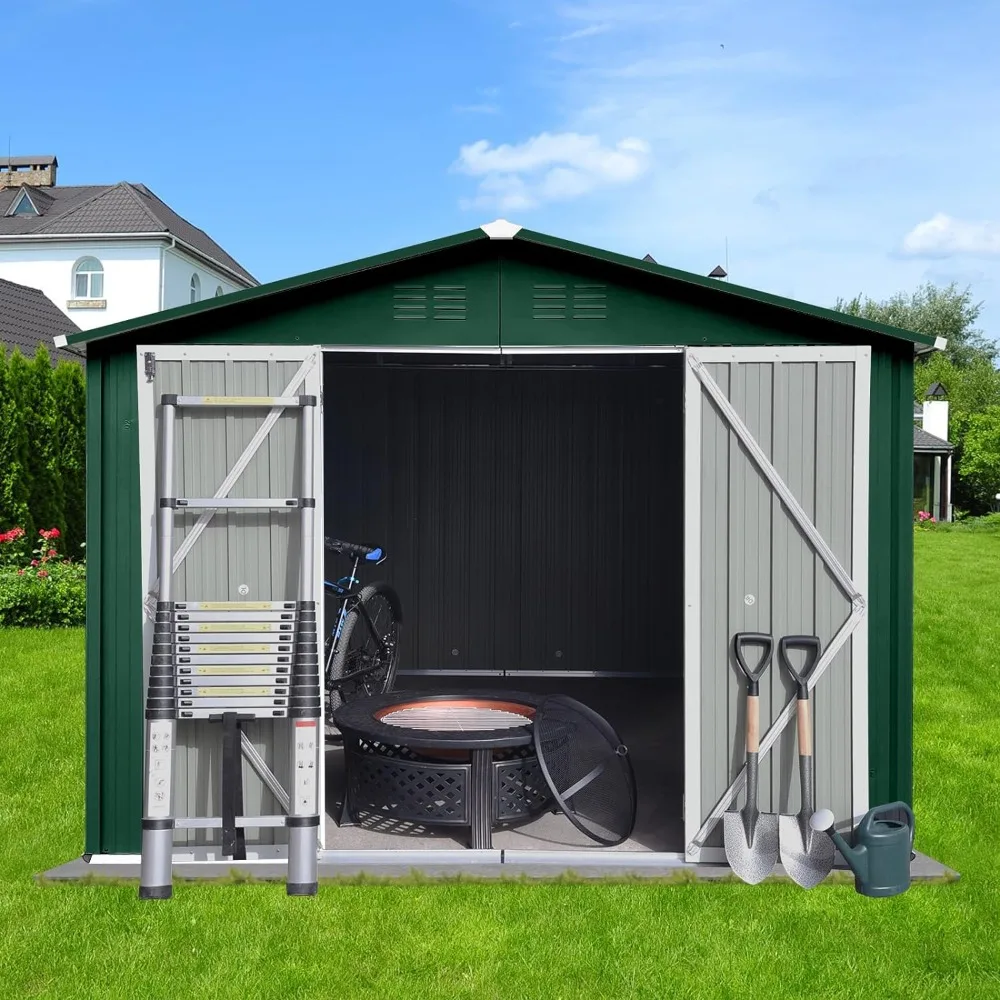 

10ftx8ft Outdoor Storage Sheds Metal Garden Shed with Punched Vents,Padlock and Hinged Door,Patio Storage Tool Cabinet