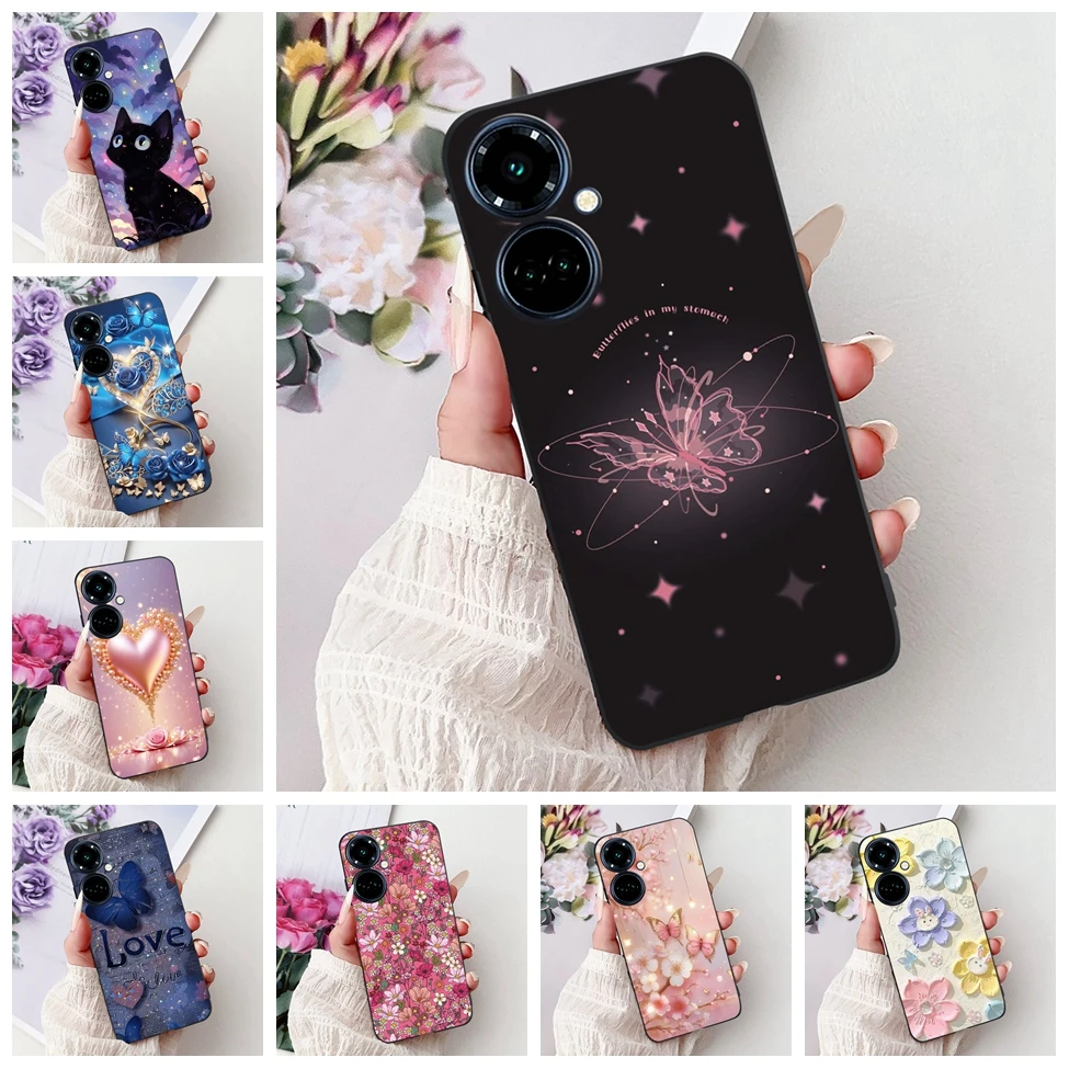 Silicone Cute Cat Luxury Flowers Shockproof Bumper Back Cover Case