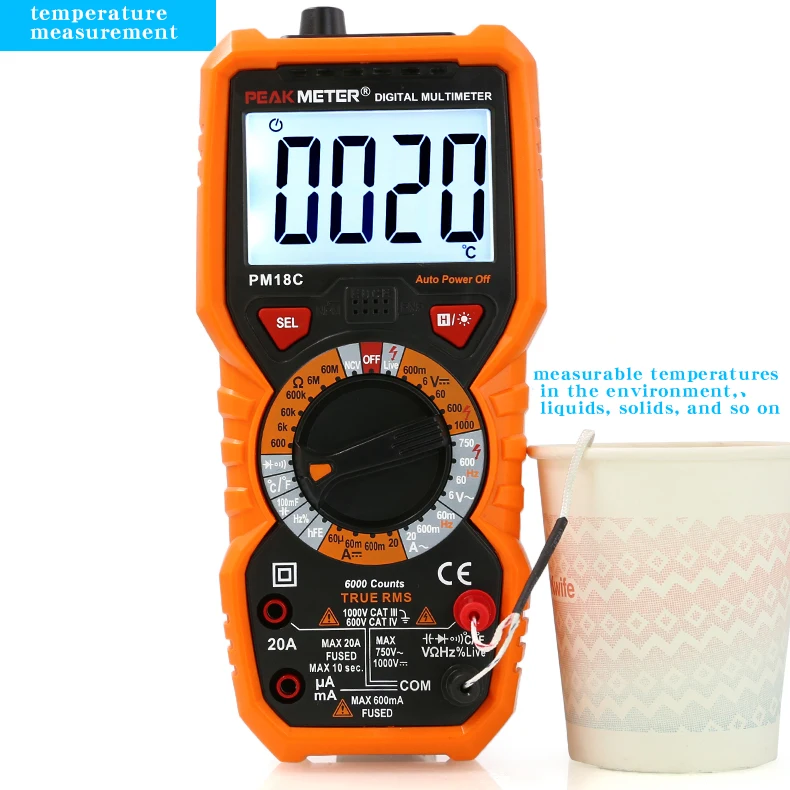 PEAKMETER PM18C Overload Protection Multimeter High Precision Digital Display Multimeter for Electricians and Household Voltage