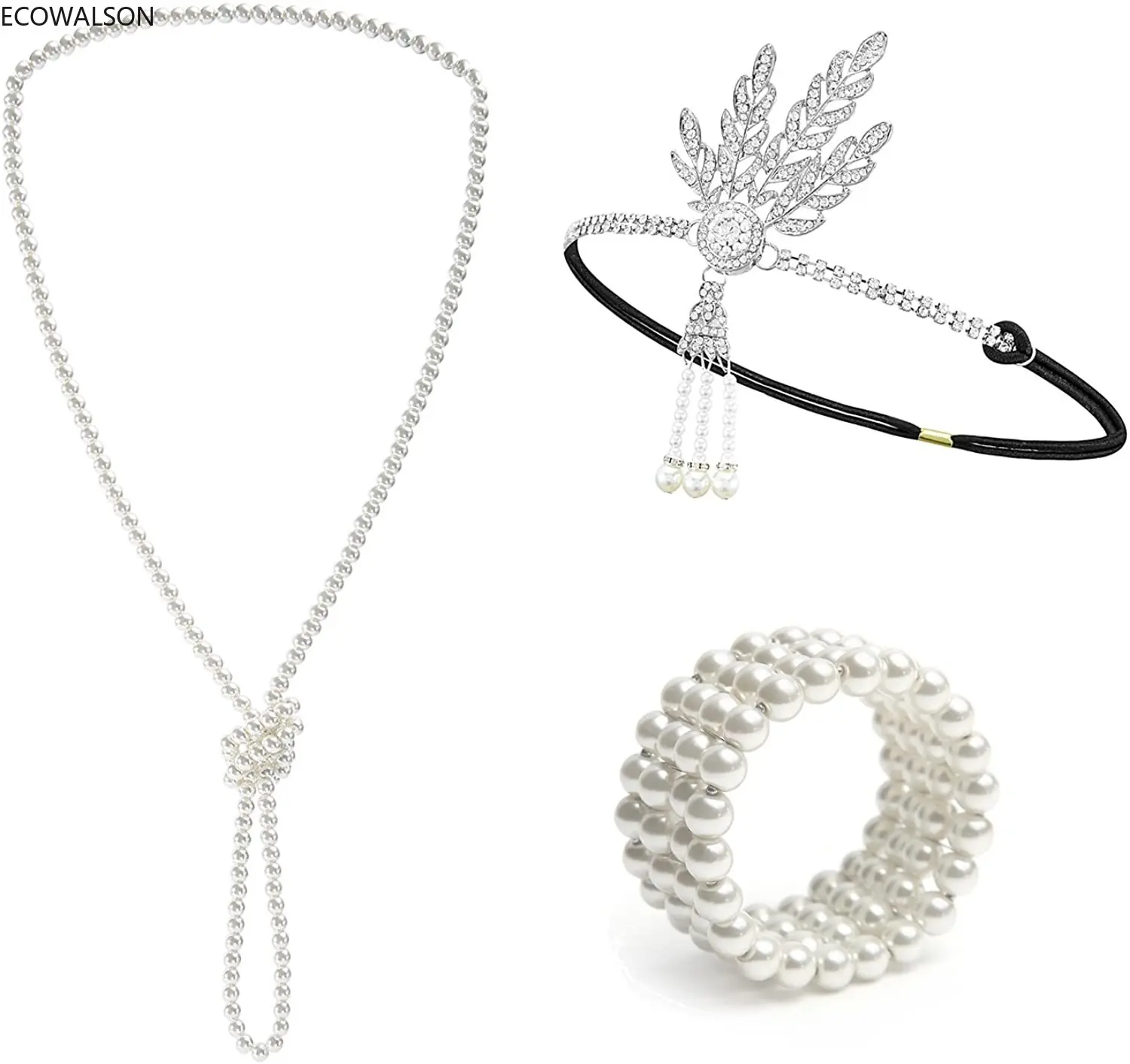 

1920s Great Gatsby Accessories Set Costume Flapper Girls Necklace Headband Bracelets Sets for Women Ladies
