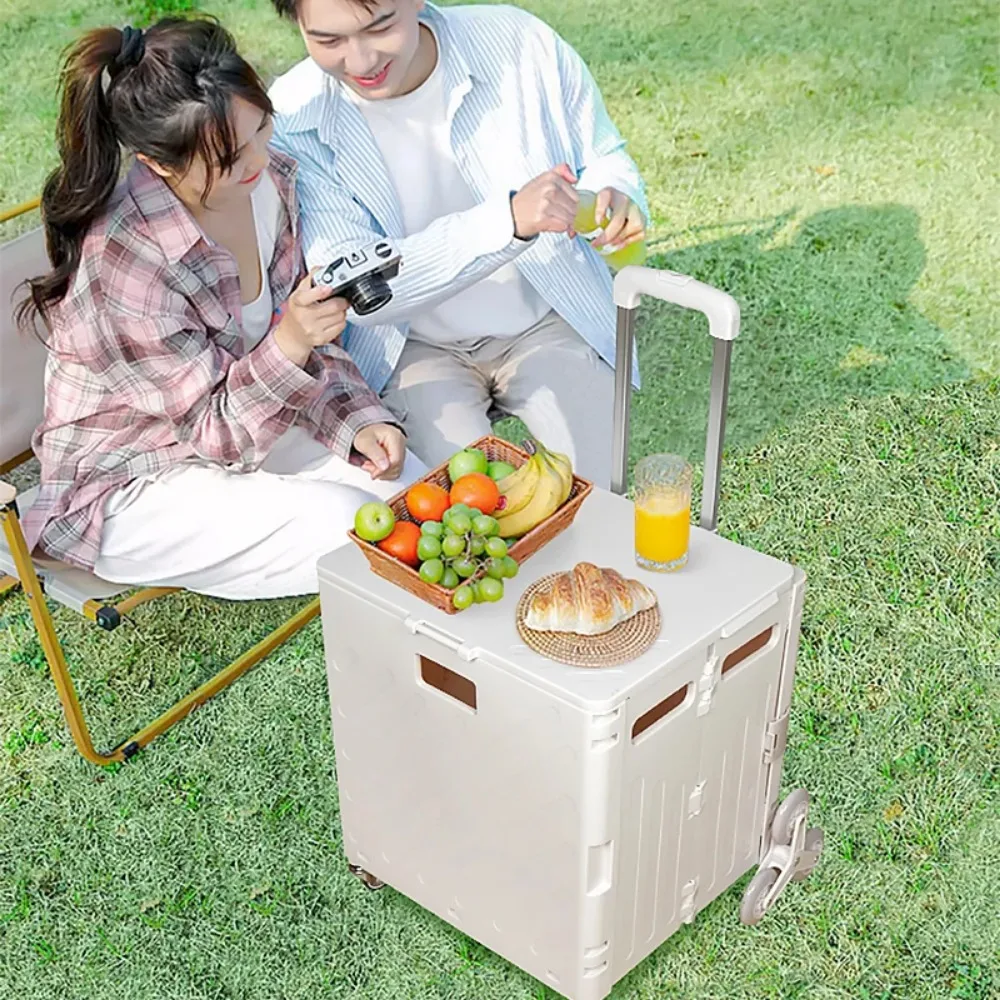 Portable Shopping Cart Folding Outdoor Trolley Supermarket Grocery Organization Large Capacity Hand Pull Carts Lightweight Box