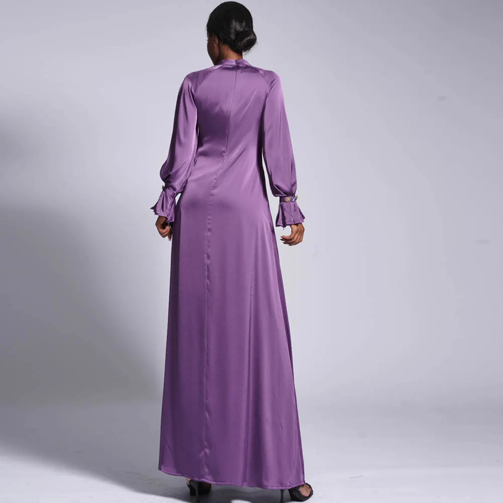 2022 Robe Pour Femme Musulmane Boho Dress New Matte Satin Buttoned Long Solid Loose Modest Maxi Dresses for Islamic Women