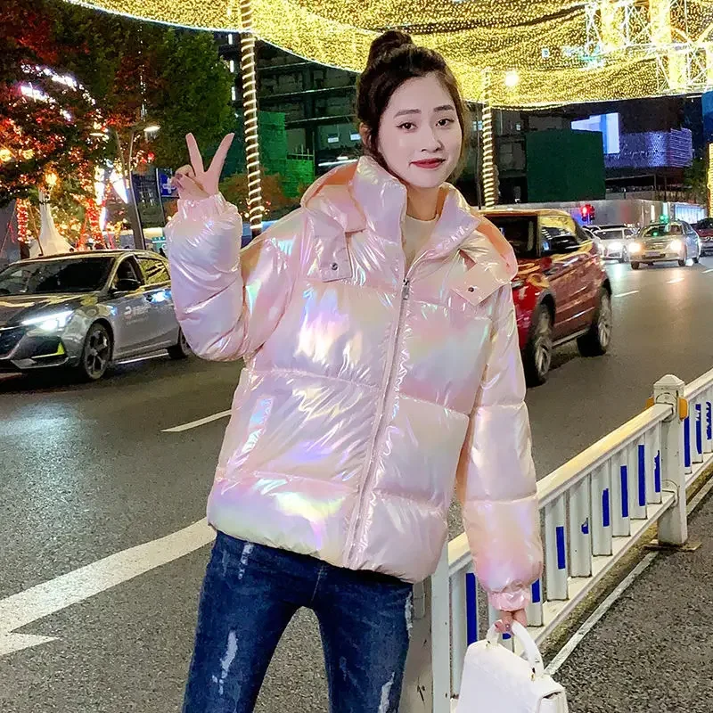 

Down cotton jacket for women, new Korean version, thickened, warm, colorful, glossy, and washable cotton jacket