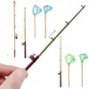 1:12 Scale Miniature Fishing Rod Fish Pole Trammel Net Dollhouse Decoration Doll Accessories Scene Model Micro Landscape 1