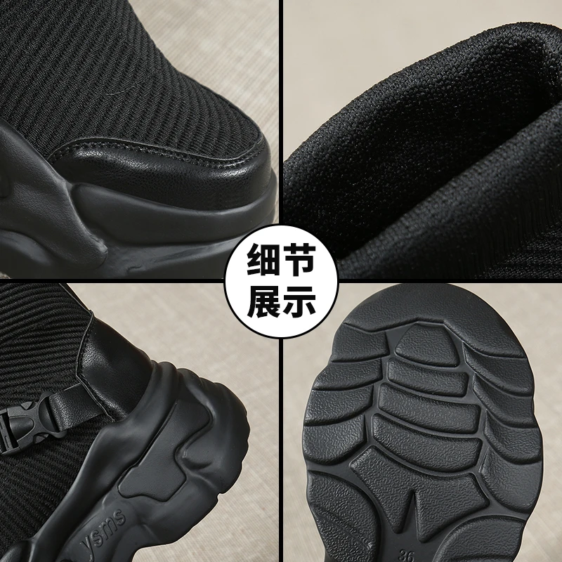 Aphixta Cotton Fabric Sock Boots Platform Women Modern Boots Buckle Dec Women Shoes 6.5cm High Chunky Spring Autumn Shoes