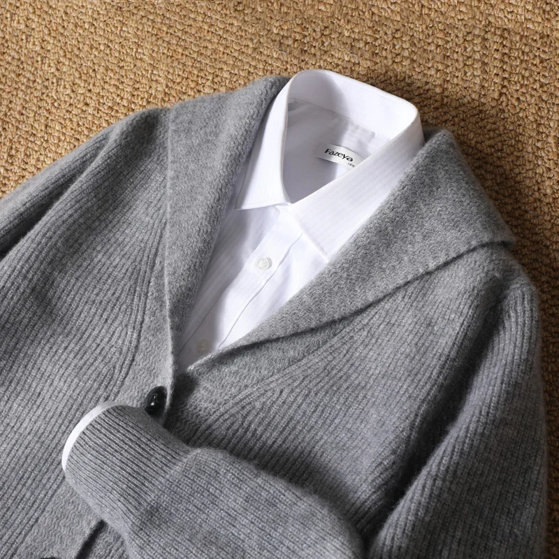 Autumn and winter new 100% pure cashmere knit cardigan men's anti-collar solid color padded sweater with business and leisure co 5