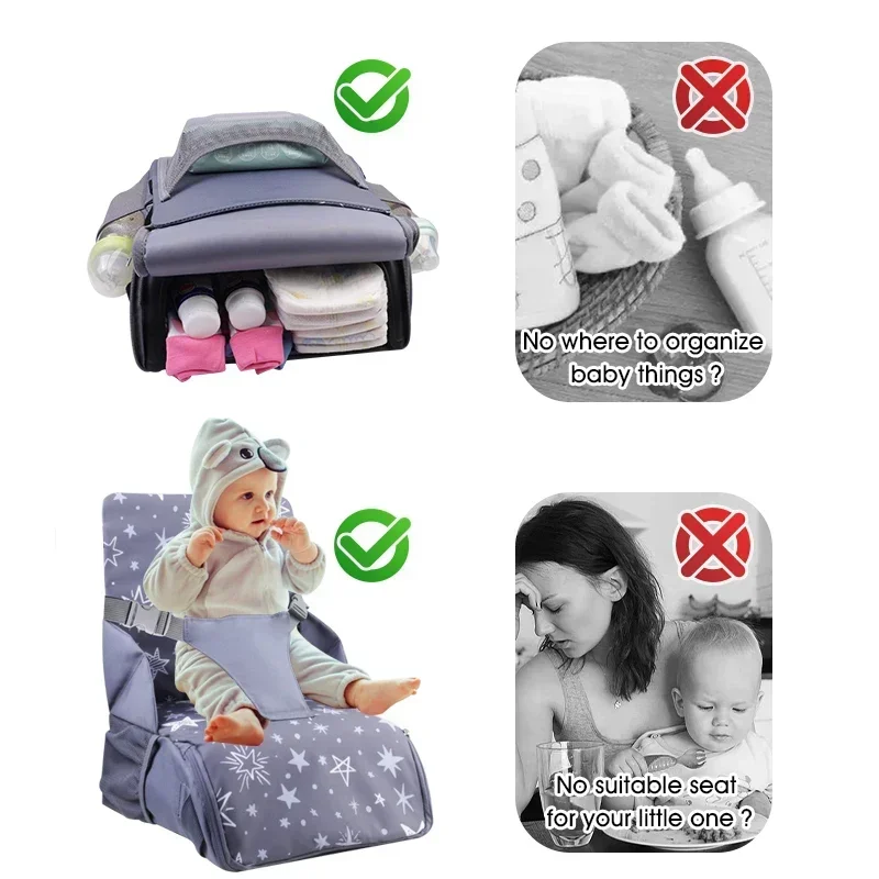 INSULAR 2 In 1 Baby Booster Seat Mommy Bags Portable Kid Safe Seat Pads Comfortable Height Chair Cushion Multi-functional Packs