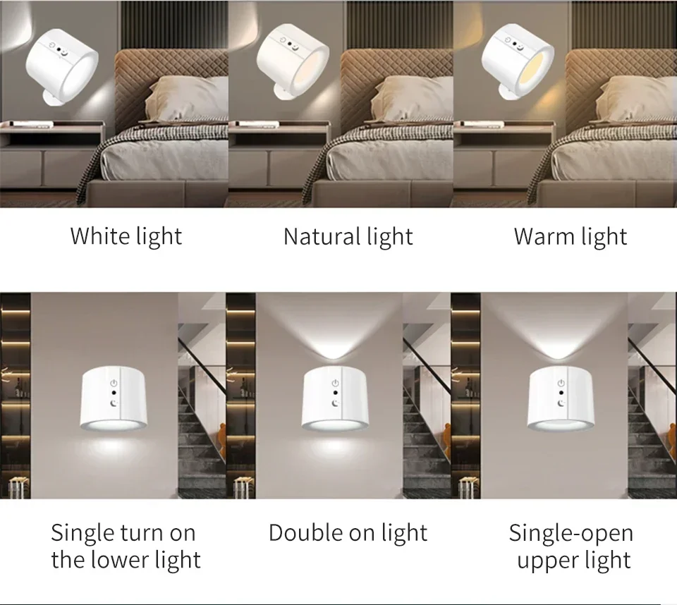 Description Picture 6 of itemRechargeable LED Night Light Touch Double Head Wireless Wall Lamp Remote Control LED Spotlight For Bedroom Indoor Lighting
