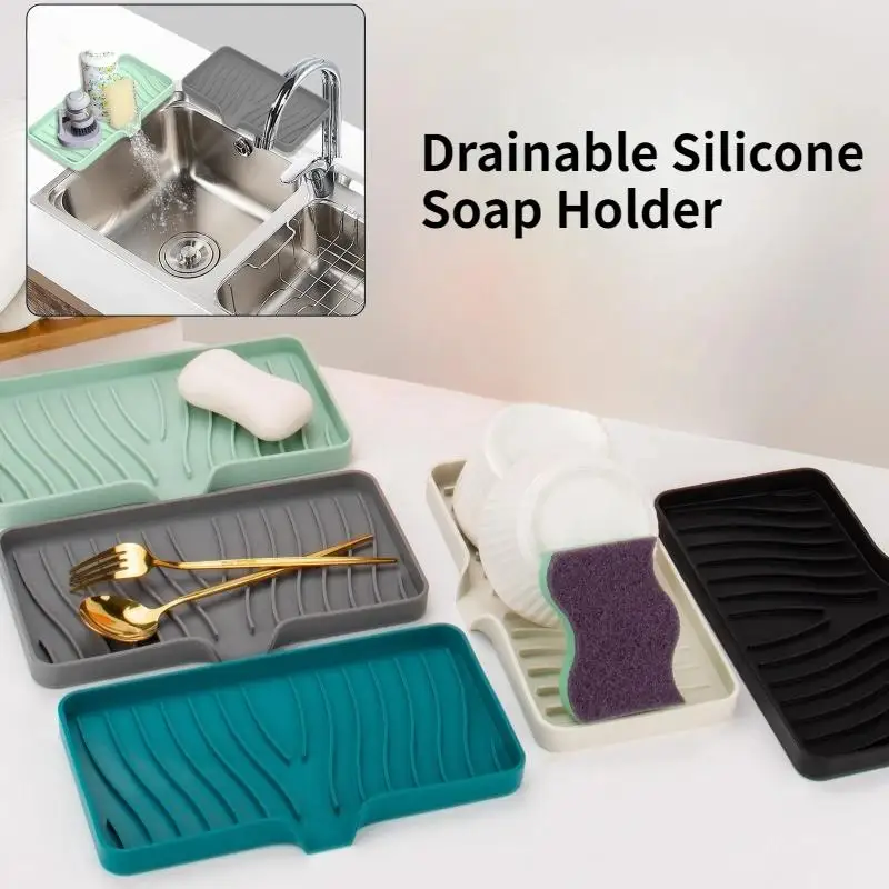 New Silicone Faucet Mat Kitchen Sink Tray Soap Dispenser Sponge Drain Pad Sink SplashDrying Mat Countertop Storage Tray SoapTray
