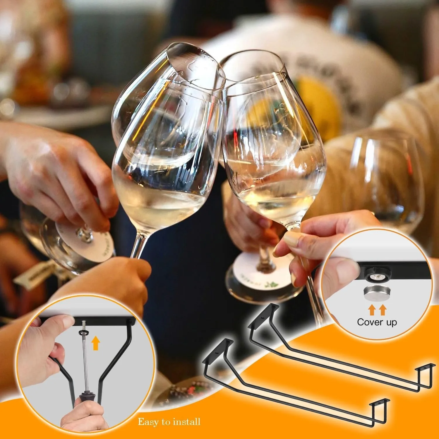 under Cabinet Wine Glass Holder Sturdy under Shelf or Cabinet Hanging Organizer for Storage Cabinet under Counter Household Bar 5