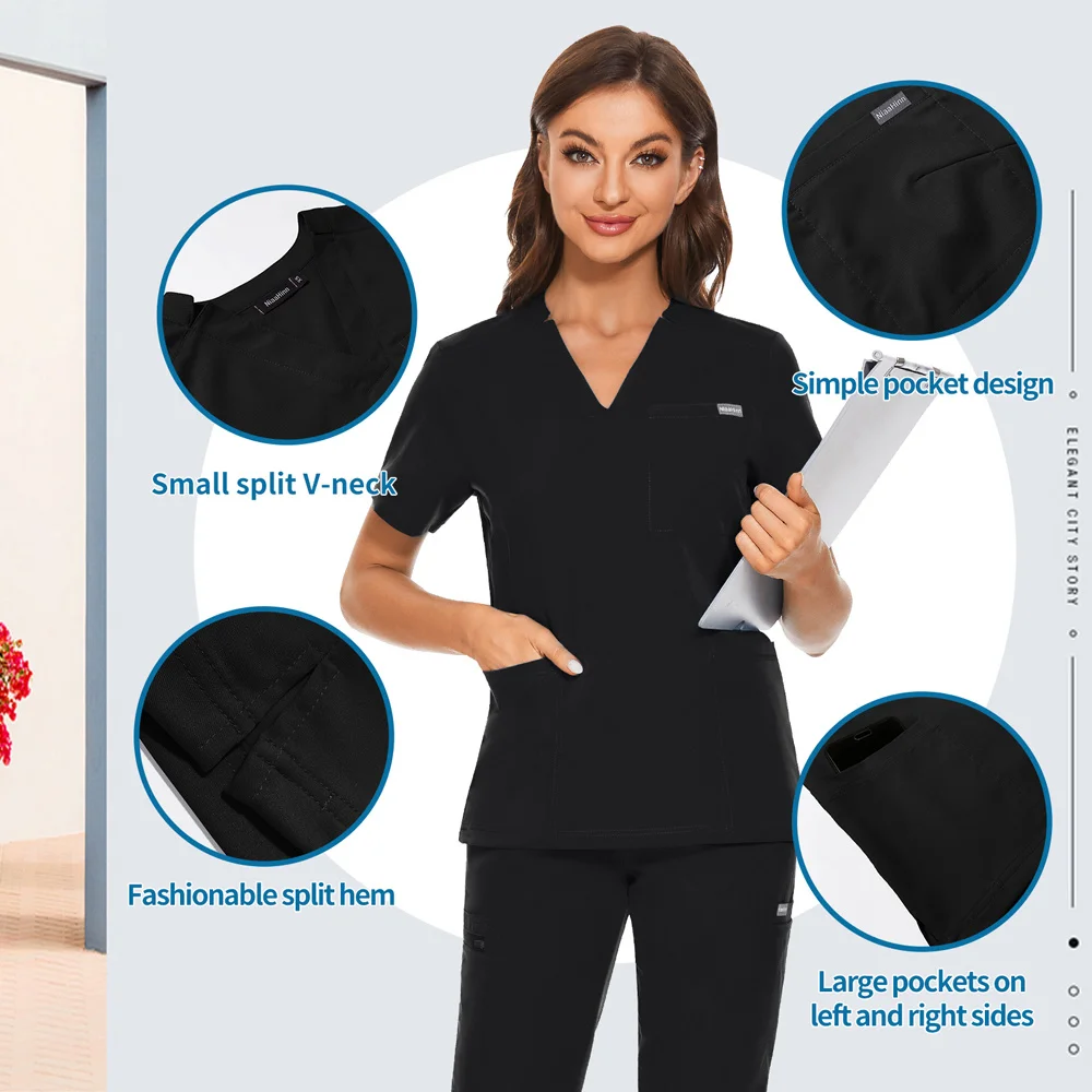 Nurse Medical Uniform Unisex Solid Color Scrub Tops Women Uniform Casual Nurse Clinical V-neck Shirt Doctor Work Clothes