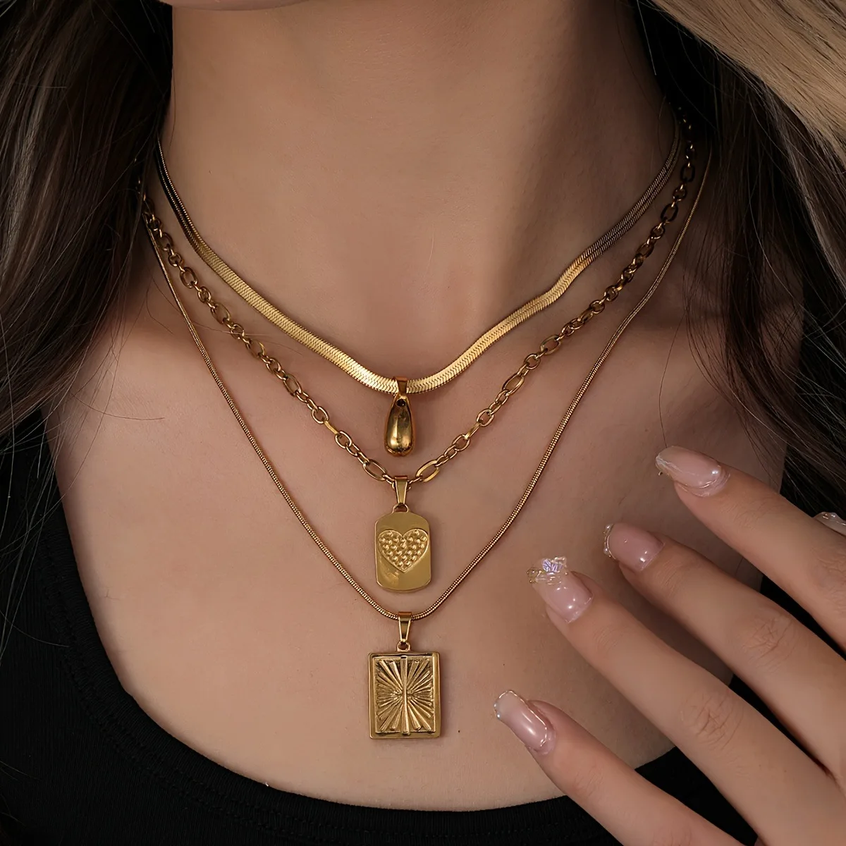 3pieces/set Metal Sun Star Cross Shell Pendant Neckalce Waterproof Stainless Steel Chain Roseflower Choker Fashion Jewelry 2025