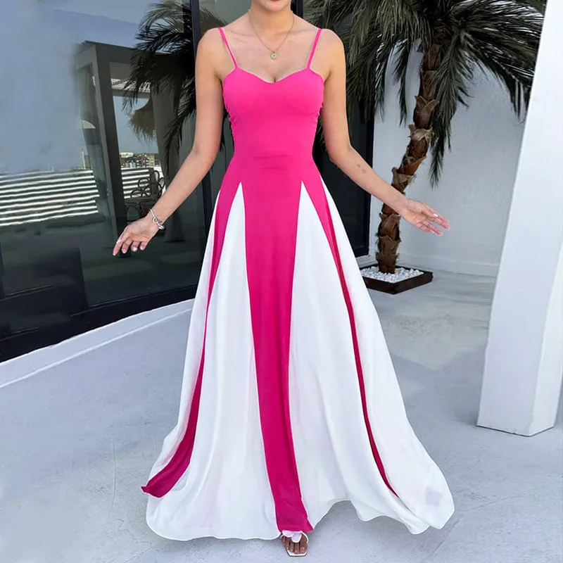Spaghetti Strap Block Color Elegant Evening Ladies Dress Summer Fall Casual Clothes Y2K Streetwear Wholesale Dress