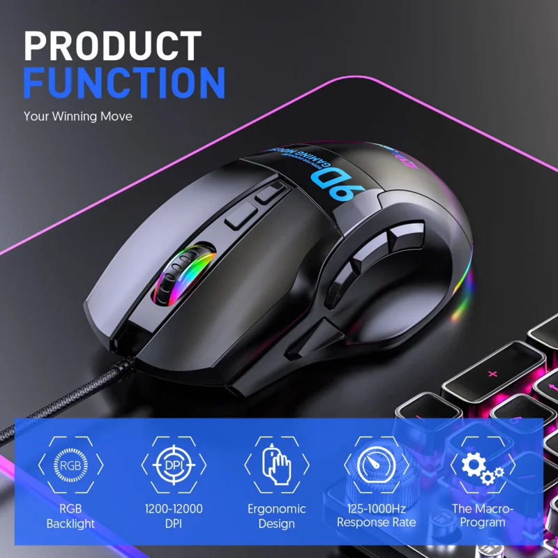 12000DPI макро RGB игровая мышь с 9 программируемыми клавишами, игровая мышь RGB Φ макс. до 6 уровней для ПК Mac gun PUBG ноутбука