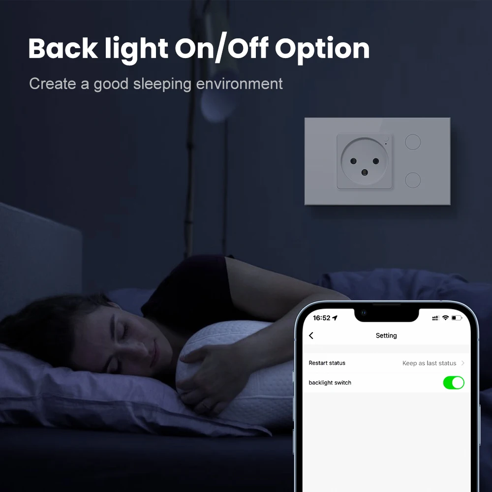 Smart Light Switch and Socket,Israel stand Plug,Back Light Adjustable,Work for A