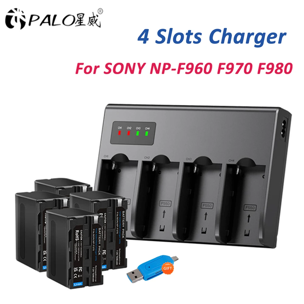 7200Mah Np-F970 Np-F960 Np F970 Batterie + 4 Slot Led Indicatore Di Alimentazione Caricabatterie Per Sony Hvr-Hd1000 Hvr-Hd1000E Hvr-V1J Mc1500C