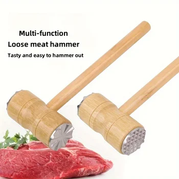 Versatile mazzuolo per carne con manico in legno bifacciale: perfetto per l'allentamento di bistecche e la rottura sinusoidura, gadget da cucina essenziali 1