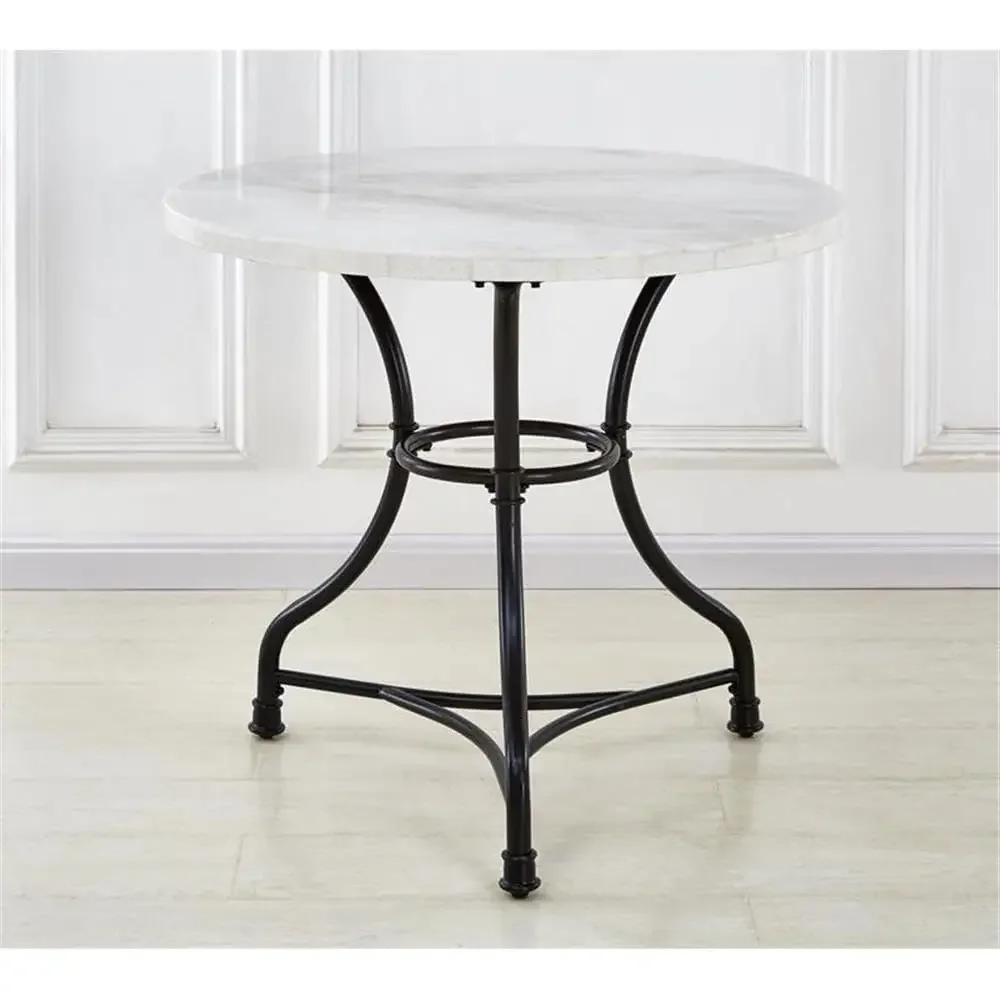Furniture Marble Bistro Table Height Adjustable Round Top Black Iron Base Dining Room Kitchen Small Space Home Decor 5