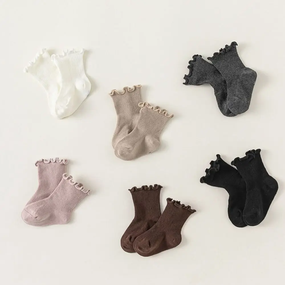 6Pairs Ruffle Baby Cotton Socks Breathable Cute Kids Short Tube Socks Mid-calf Autumn Spring Toddle Sweet Socks Newborn