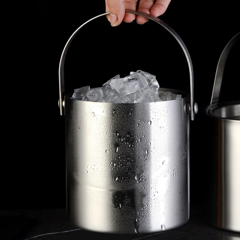 304 3L Stainless Steel Ice Bucket Portable Double Wall Insulated Lid Hotel Wine Champagne Beverage Beer Tools