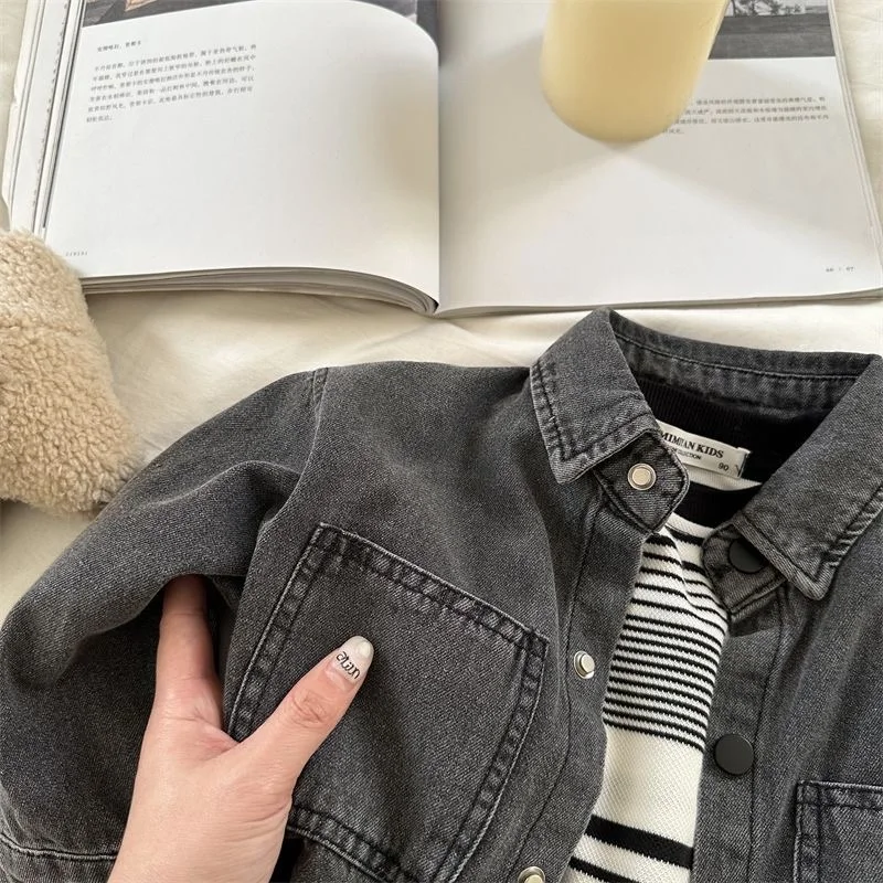 Chemise en Jean à Manches sulfpour Bébé Fille et Garçon de 1 à 10 Ans, Blouse en Denim à la Mode, Tenue de Printemps et Automne