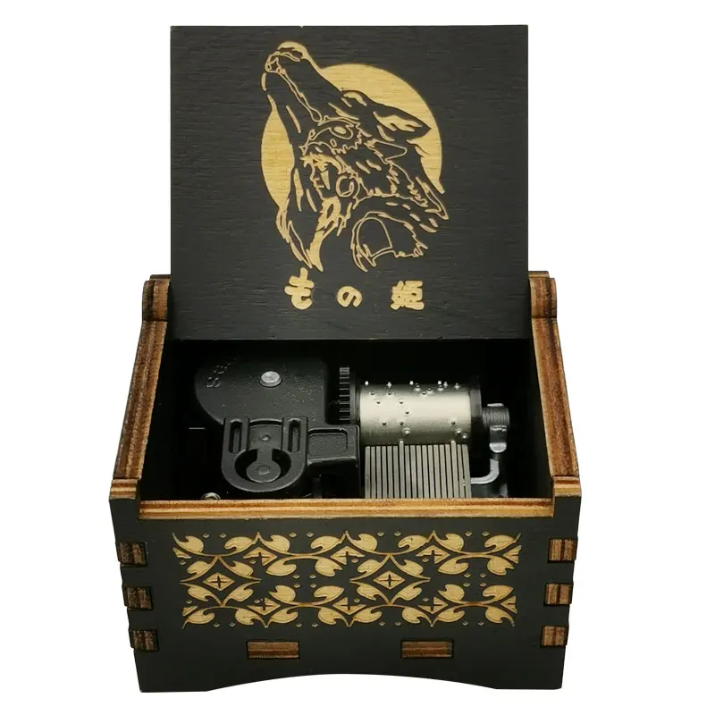 Princess Wooden Music Box Mononoke Laser Engraving Clockwork Type /Hand-operated Type Home Decoration Gift