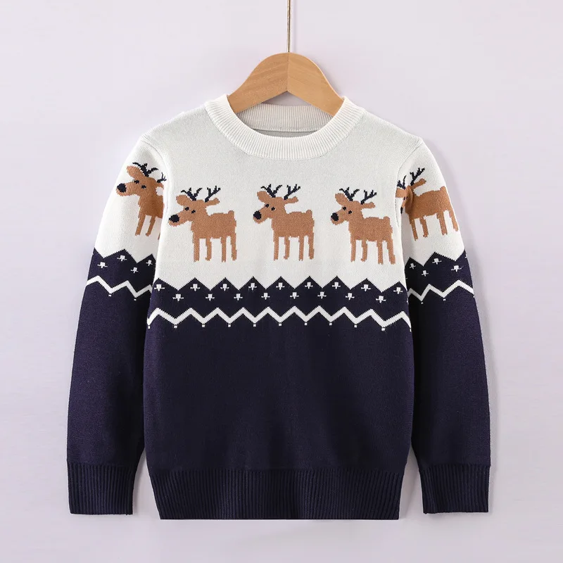 어린이 캐주얼 탑 니트웨어 엘크 니트 스웨터 풀 슬리브 O 넥 따뜻한 크리스마스 풀오버 키즈 의상 새해 옷