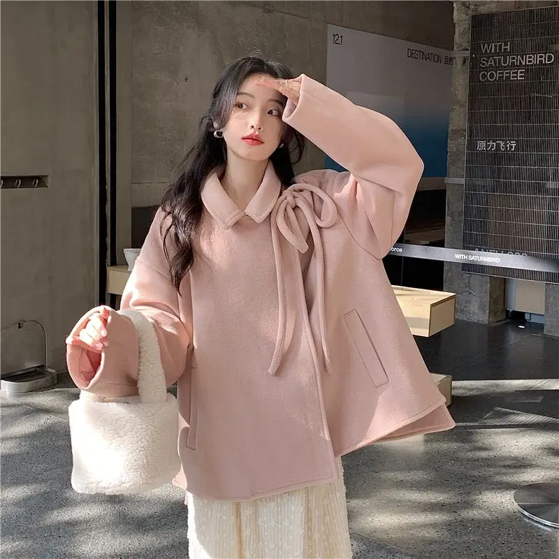 Pink Woolen coat Jacket Women's Autumn winter Sweet Style Coat Style High-end Sense Loose Top