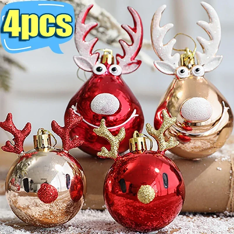 Elk Christmas Ball Ornaments Plastic Xmas Tree Hanging Pendants Christmas Holiday Party Decoration Supplies New Year Gift 4/1Pcs christmas decorations