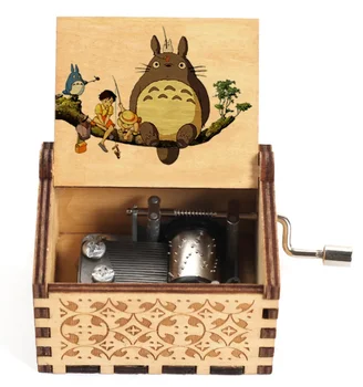 Wooden painted music box, Totoro music gift, ornament, light luxury wooden hand cranked music box