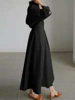 Spring Dress Long Sleeve Solid Color Elegant Maxi Dresses For Women 2024 Casual V Neck Shirt Party Long Dress Robe Femme 6