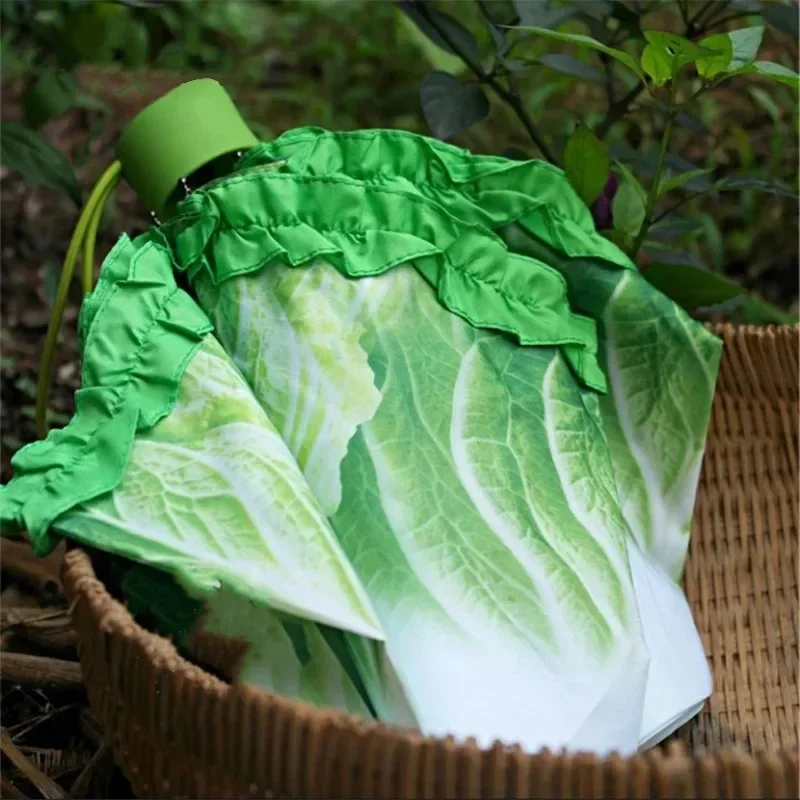 Creative Cabbage Umbrella UV Protection Beach Funny Vegetable Umbrella Parasol Gifts Lettuce Folding Rainy and Sunny Umbrellas