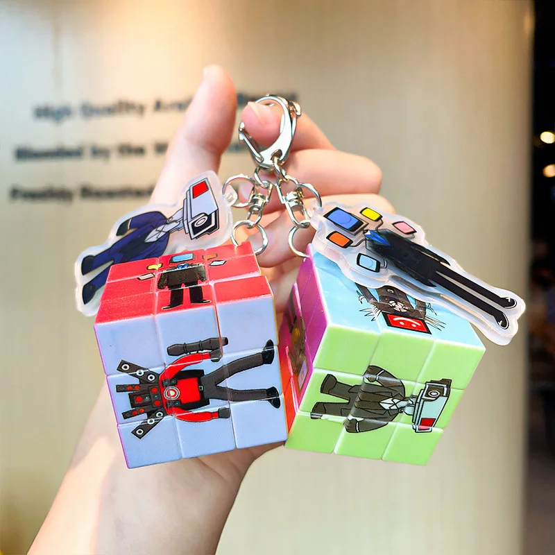 Skibidi Toilet Toy Keychain Cameramen Figure Magic Cube Keychains
