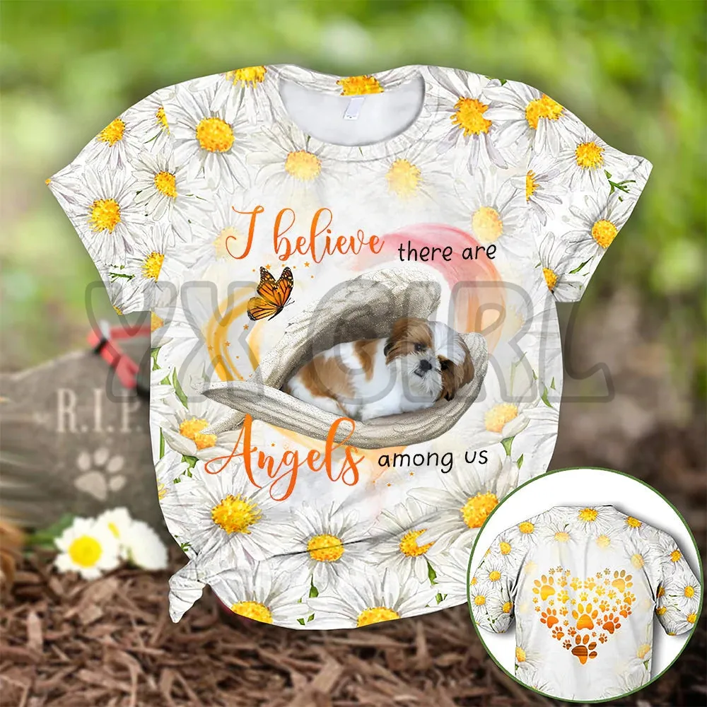 

2022 Summer Fashion Men t shirt Gold White Shih Tzu Sleeping Angel 3D All Over Printed Funny Dog Tee Tops shirts Unisex Tshirt