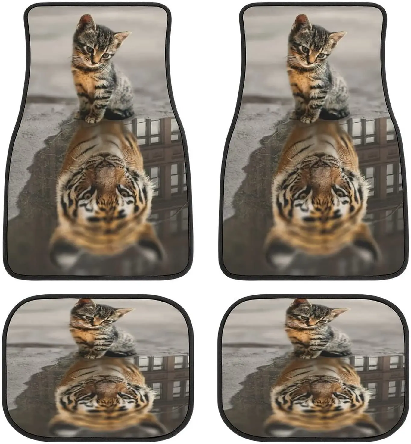 

Animal Car Mats Cat Ideal Tiger FrontRear 4-Piece Full Set Carpet Car SUV Truck Floor Mats with Non Slip Back