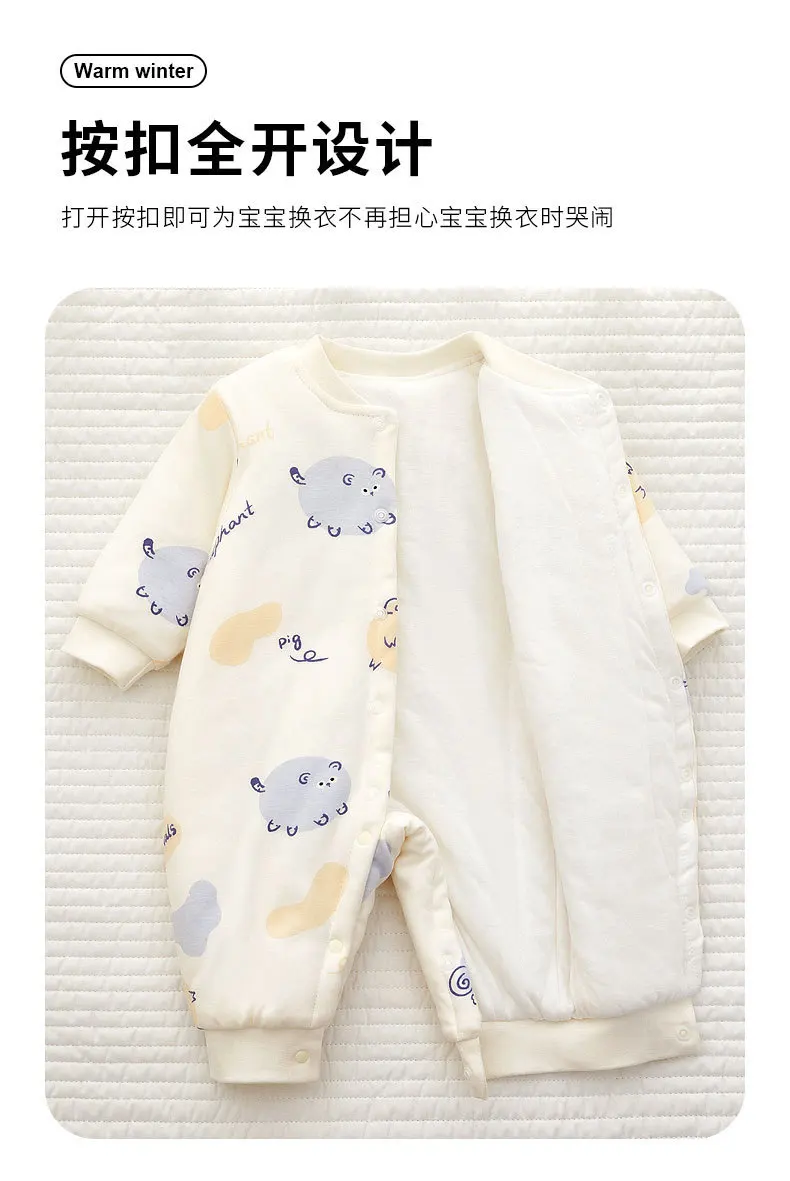 Somenie Newborn Baby Onesie Thickened Winter Pure Cotton Baby Bodysuit Warm Cotton Winter Cute Printed Boys Girls Onesie - Image 6