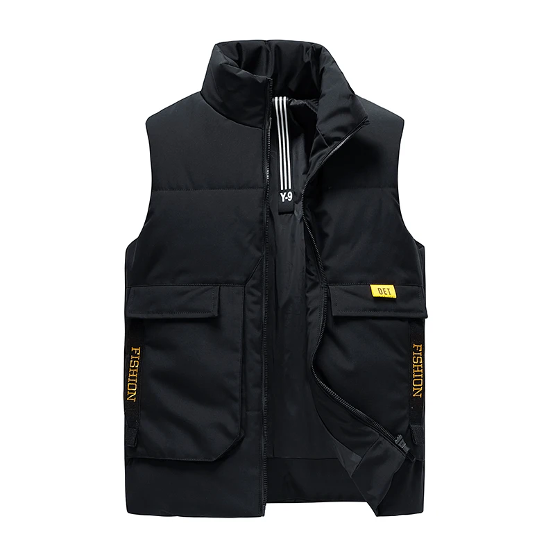 

SEVENMOON 2023 Men Down Vest Stand Collar 3D-Pocket Stripe Classic Design Warm Slim-Fit Comfortable Water-Resistant